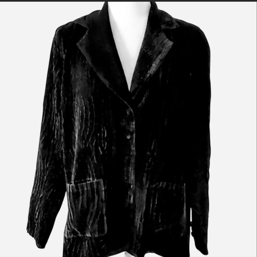 ✨ VINTAGE 90s Tally-Ho Black Crushed Velvet Blazer Size M ✨